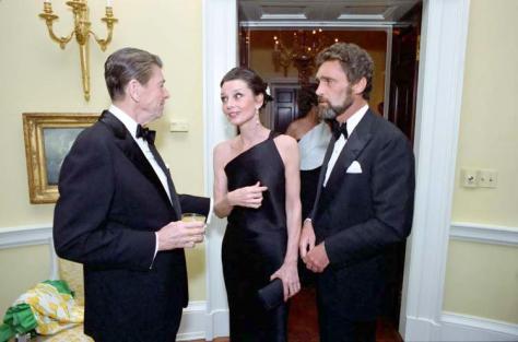President Reagan, Audrey Hepburn and Robert Wolders at a private dinner at the White House.