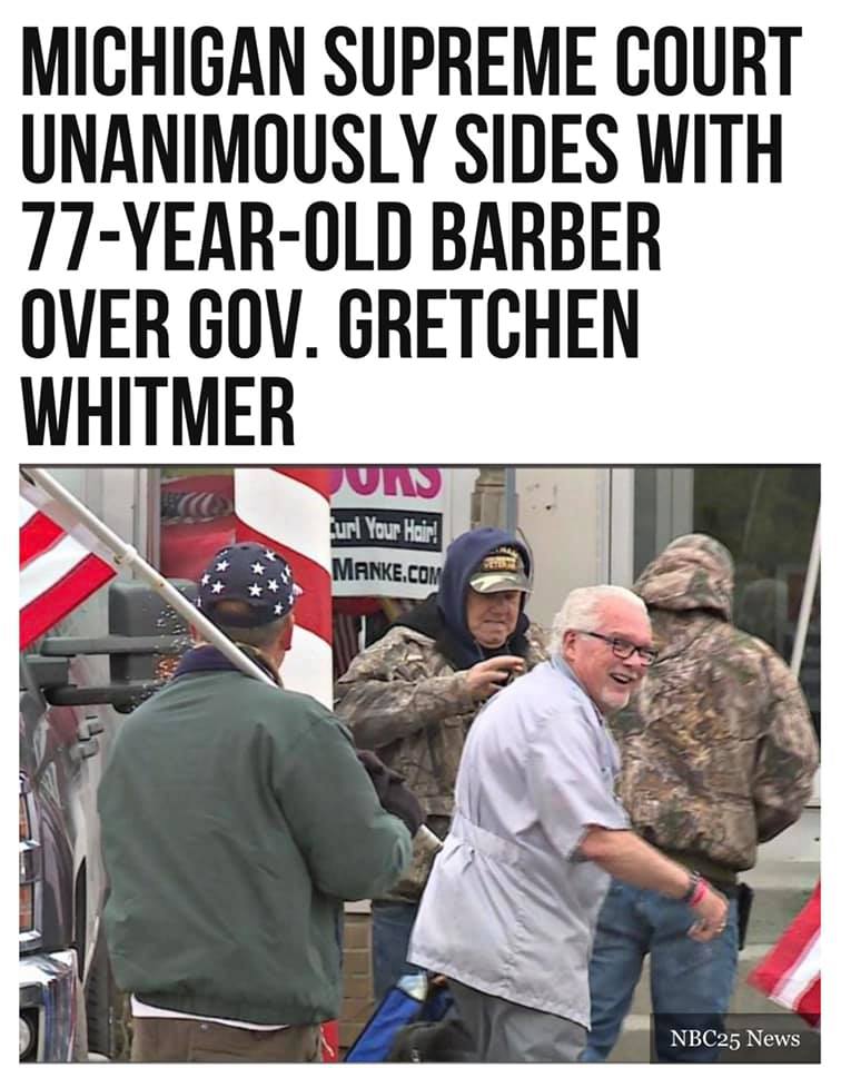Michigan Supreme Court sides with barber over Gov Whitmer
